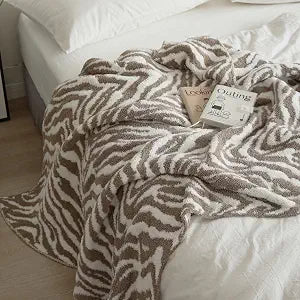 Zebra Throw Blanket 50x70 Beige Fuzzy Fleece Blankets for Couch Bed or Sofa, Soft Fluffy Cozy Thick Warm Blanket for Women, All Seasons