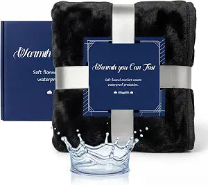 Waterproof Blanket for Bed - 82" x 82" King Size Water Proof and Stain Resistant Bed Protector for Couples, Flannel Moisture Absorbent, Machine Washable, Liquid-Resistant Throw Blanket, Black