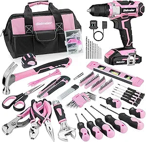 Bielmeier 236-Piece 20V Cordless Drill Set for Women, Pink Home Repair Kit with Bag, Complete Household Maintenance Essentials for Basic DIYPink