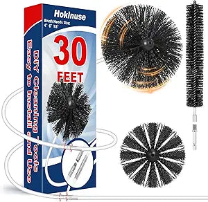 HOKLNUSE Dryer Vent Cleaner Kit Ducts Cleaning Kit for Dryer Air Duct HVAC Vent Fireplace Chimney Pellet Stove Gutter Downspout Dryer Vent Lint Removers with 1.5" 4" 6" Brush Heads(30 Feet)