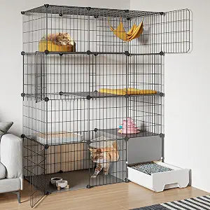 Oneluck Large Cat Cage with Litter Box, 4-Tier DIY Enclosures Detachable Metal Wire Kennel Indoor Crate Large Exercise Place Ideal for 1-2 Cats (41.3" L x 17.8" W x 55.1" H)