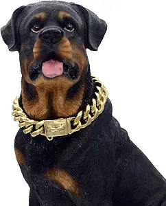 18K Gold Dog Chain Collar Walking Metal Chain Collar with Design Secure Buckle, Cuban Link Strong Heavy Duty Chew Proof for Dogs (24")