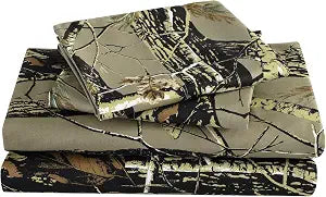 Chezmoi Collection Salem 4-Piece Cabin Lodge Forest Woods Sheet Set - Nature Camo Tree Leaves Printed Soft Microfiber Sheets - Queen, Natural