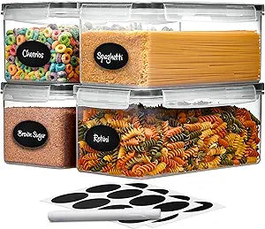 Large Airtight Food Storage Containers with Lids Set of 4 3.2L - 102 fl. oz Pasta storage Containers, BPA Free Plastic Spaghetti container - Air Tight Canisters for Kitchen Pantry Organization