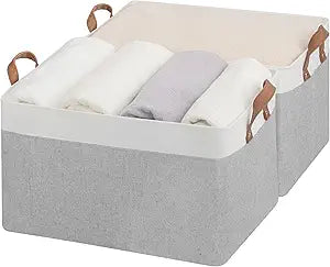StorageWorks Storage Bins, Fabric Storage Bins for Shelves, Extra Large Storage Baskets with Metal Frame, Closet Baskets and Bins with Handles, Jumbo, Gray and White, 2-Pack