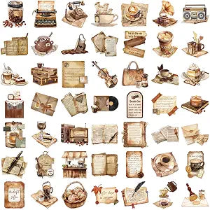 50PCS Vintage Coffee Stickers for Journaling, Retro Cafe Ephemera Decals