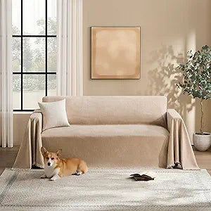Couch Cover for Dogs Sectional Sofa Covers Washable for 3 Cushion Couch, Chenille Couch Cover Blanket, Sectional Sofa Slipcovers, Multi-Use Furniture Protector for Kids, Pets, 71" X150", Sand