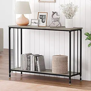 IDEALHOUSE Console Table, Sofa Tables Narrow Entryway Table with Wood Shelf and Metal Frame, 41.5" Behind Couch Table Industrial Hallway Table for Living Room, Foyer, Bedroom, Rustic Grey