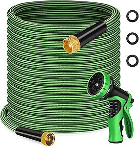 Garden Hose 100FT Non-Expandable Water Hose Flexible Kink-Free Lightweight Leak-Proof Sturdy Outdoor Hose Water Pipe for Garden Yard Lawn Camper 3/4 Inch Fittings with Spray Nozzle