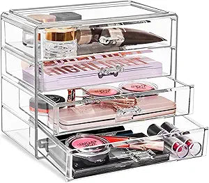 Sorbus Acrylic Makeup Organizer Set, 4-Drawer Vanity & Countertop Cosmetic Storage with Wide Drawers, Clear Makeup Storage for Brushes, Lipsticks, Jewelry  Holiday Gift for Women & Teens