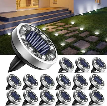 btfarm 16 Pack Solar Lights Outdoor, 8 LED Solar Ground Lights IP65 Waterproof Flat Solar Disc Light, Pathway Lights for Garden Lawn Patio Yard Path Landscape, Cool White