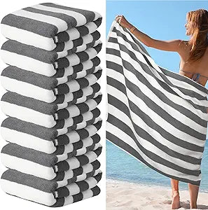 EBOOT 7 Pieces 100% Cotton Pool Beach Towels 30 x 70 Inch Cabana Oversized Basics Turkish Pool Bath for Hotel Swimming Bathroom(Grey)