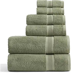Springtree Home Luxury Viscose from Bamboo Bath Towel Set 6 Piece Set | 35% Viscose from Bamboo - 65% Cotton | Absorbent Quick-Dry Towels for Bathroom | Oeko-TEX Standard 100 Cotton | Lily Pad Green