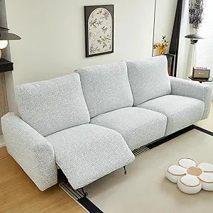 vctops Rustic Linen Look Recliner Couch Covers Washable, 8 Pieces Soft Chenille Anti Slip Stretch Reclining Sofa Slipcovers Furniture Protector Cover for Dog,Kids (Light Grey,3 Seater)