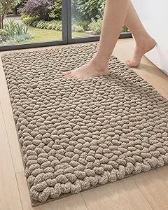 DEXI Bathroom Rugs 24x36, Non Slip Washable Bath Mat, Luxury Chenille Super Absorbent Ultra Thick Bathmats for Shower Floor, Plush Fluffy Shaggy Carpet for Tub, Beige