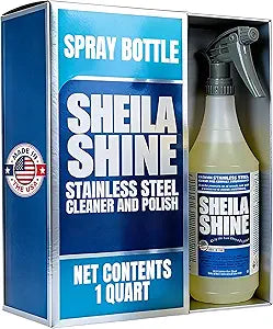 Sheila Shine 1 Quart Stainless Steel Cleaner and Polish w/Microfiber Cloth - Cleans, Polishes & Protects Kitchen Appliances, Refrigerators, Sinks, Ovens & Grills - Streak Free Stainless Sink Cleaner