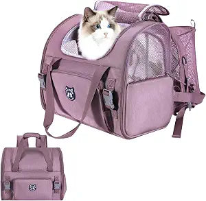 Lollimeow Expandable Cat Carrier Backpack for Large Cats - Airline Approved Pet Carrier Backpack for Small Dogs, Hiking & Travel, Waterproof with Breathable Mesh, 14lbs Capacity (Plum, Standard)