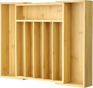 Vtopmart Expandable Bamboo Drawer Organizer for Kitchen, Adjustable Tray