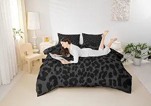 Manfei Leopard Print Comforter Set King Size,Abstract Cheetah Skin Texture Bedding Set,Kids Girls Beauty Woman Room Decor,Rustic Farmhouse Retro Down Comforter,Black Noble Duvet Insert,2 Pillowcases