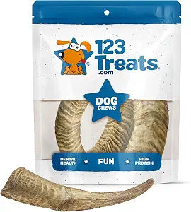 123 Treats Goat Horns for Dogs  (Medium, 3 Count) Long Lasting Dog Treats for Aggressive Chewers, 100% Natural, Rich in Protein & Low in Fat, Supports Dental Health