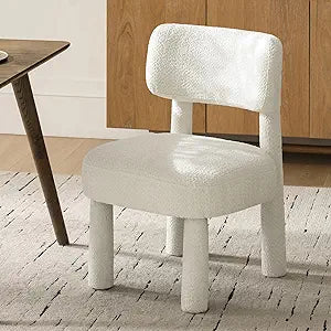 HULALA HOME Boucle Dining Chair, Modern Fully Upholstered Sherpa Dining Room Chairs with Thick Cushion, Curved Backrest Oversized Comfy Kitchen Side Chair for Living Room and Restaurant - Beige