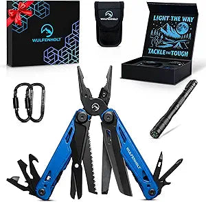 17-in-1 Multitool Pliers with Large Scissors | 6-in-1 Tactical Pen & Carabiners | Gifts for Men, Dad, Husband | EDC Survival Gear | Includes Magnetic Box, Nylon Sheath & Greeting Card