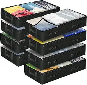 Reli. 90L Under Bed Storage Containers (8 Pack) | Closet Organizer with Clear Window | Underbed Storage Bins for Towels, Sweaters, Linens | Large Organizer for Closet (Black)