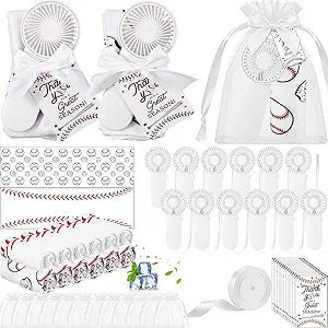 Woanger 12 Set Baseball Mini Handheld Fans Cooling Set 40 x 12 Inches Baseball Ice Cooling Towel Quick Drying Small Personal Fans Cards Drawstring Bags Ribbon for Sport Party Favors Team Gift
