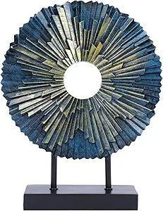 HODESumPure Gold Luxury Round Decorative Sculpture Statue Above Cabinet Home Decorations for Living Room Kitchen Fireplace Mantel Office Bookshelf Table Top Home Decor Accents (Blue)