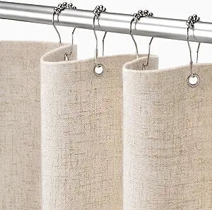 Linen Shower Curtain Beige, Fabric Boho Farmhouse Shower Curtains for Bathroom Cream Cotton Natural Cloth Liner Set 72" W x 96" L