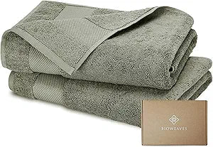 BIOWEAVES 100% Organic Cotton 700 GSM Plush Luxury Bath Towels for Bathroom 30" x 58" GOTS Certified - Sage, Pack of 2