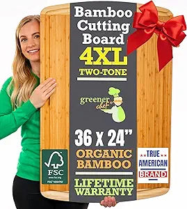 GREENER CHEF 36 x 24 Inch Extra Large Bamboo Cutting Board with Lifetime Replacements  4XL Butcher Block, Oversized Carving & Charcuterie Board, Stovetop Cover for Kitchen Counter Space