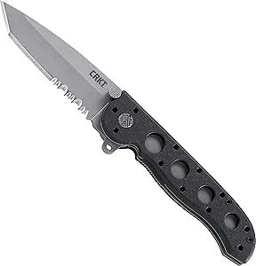 CRKT M16-12Z EDC Folding Pocket Knife: Everyday Carry, Serrated Edge Blade, Tanto, Automated Liner Safety, Nylon Handle, Pocket Clip, One Size Black