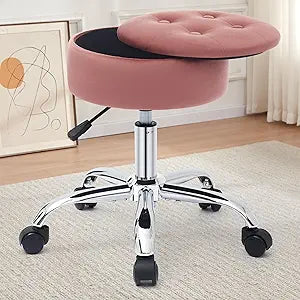 Gitrah Vanity Chair with Wheels Adjustable Vanity Stool with Storage Swivel Vanity Stool for Vanity Rolling Makeup Chair Pink