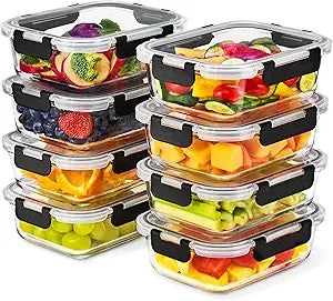 Sorbus 16pc (8 Rectangular 35oz Food Storage Containers and 8 Airtight Lids)  4.4 Cup Glass Meal Prep Containers, Dishwasher, Freezer, and Oven Safe  Reusable Glass Food Containers for Meal Prep
