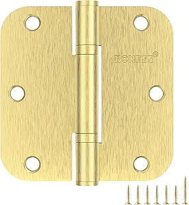 9 Pack Door Hinges 3.5'' Premium Stainless Steel Door Hinges 3.5'' X 3.5'' with 5/8" Radius Corner Heavy Duty Rust-Resistant Oil-Free Doors Hardware (Brushed Gold)