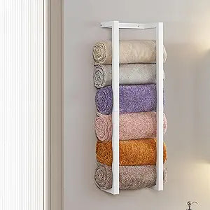 Towel Rack for Rolled Towels, Towel Rack for Bathroom,Wall Mounted Metal Bathroom Organizer, Bath Towel Holder Wall for Modern Small Space Bathroom Towel Storage (White)