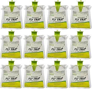RESCUE! Outdoor Disposable Fly Trap  Hanging Fly Catcher with Attractant Bait, Fly Bag for Patio, Yard, Trash & Farm Areas  Easy-to-Use Outdoor Fly Control - 12 Traps