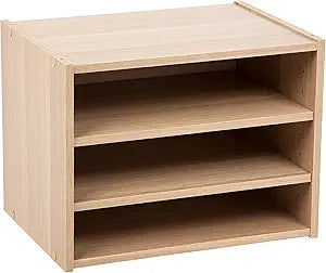 IRIS USA 3-Shelves Modular Wood Stackable Storage Box, Easy Assembly, Customizable, DIY Bookcase, Stacking Storage Organizers, Cube Storage, Cubby Storage System, Home Office Closet, Light Brown