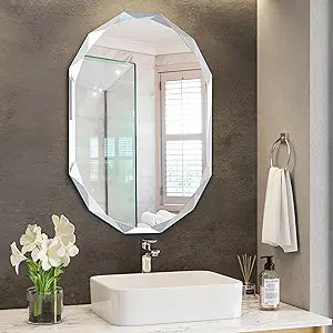 Silver Wall Mirror-Beveled Edge Frameless Mirror for Bathroom, Vanity, Bedroom, Rectangle Mirrors24X36inch
