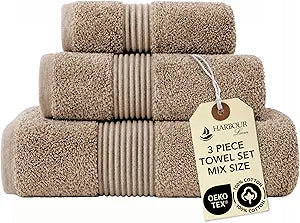 Boulevard Series 3-Piece Mix Size Luxury Bathroom Towel Set - Includes Bath Towel, Hand Towel & Washcloth, Soft 600 GSM 100% Turkish Cotton Hotel & Spa Quality (Taupe Quartz)