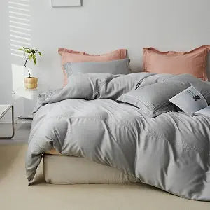 Simple&Opulence 100% Lyocell Tencel Duvet Cover Set 3 Pieces, Cooling Breathable Duvet Cover Soft Silky, Luxury Bedding Set - Light Grey, Full Size