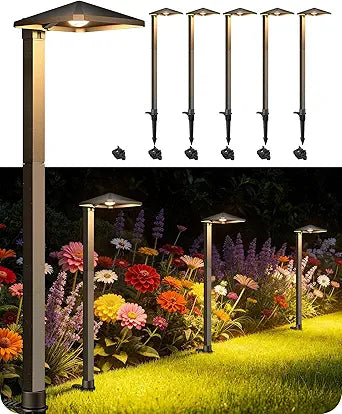 EDISHINE Low Voltage Landscape Lighting, Landscape Path Lights with Pyramid Exterior, Aluminum, 3000K & 50000Hrs, Outdoor Pathway Lights Wired for Garden, Yard, Driveway, 6 Pack