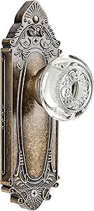 Crystal Door Knob Vintage Passage, Antique Brass Base Glass Door Handle Set for Bedroom, Bathroom, Hallway or Closet