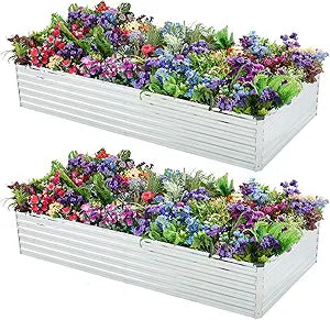 Meberam 2 Pack 6x3x1FT Galvanized Raised Garden Beds Kit Outdoor Metal Gardening Planter Box for Vegetable Elevated Flower Herbs,Silver
