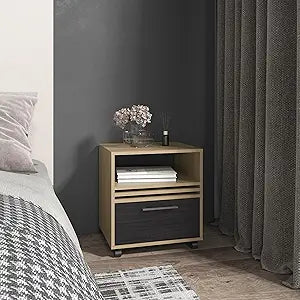 Tuhome Vance 20" High Mobile Nightstand with One Drawer, Open Storage Shelf, Modern Rolling Bedside Table with Casters for Bedroom, Small Spaces, Home Office, Versatile Night Table Organizer