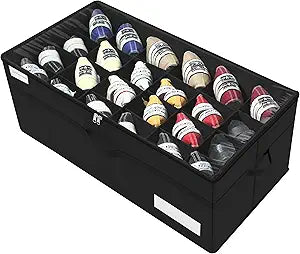 Luvhomee Shoe Storage Organizer, Fits 24 Pairs, Large Shoe Organizer Box for Closet, Clear Foldable Shoes Containers w/Bottom Support, Space Saving Shoe Cubby Storage Boxes w/Reinforced Handles, Black