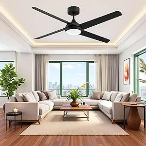 Ceiling Fan with Light and Remote - 52 Inch Modern Black Ceiling Fan Reversible 4 Blades Fan with Dimmable LED Light for Living Room Outdoor(Black)