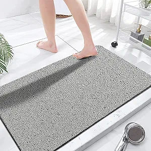 godehone Shower Mats Non Slip Without Suction Cups, PVC Loofah Bathroom Mats, Loofah Mats for Shower and Bathroom, Quick Drying, 23.6 47.2 Inch, Grey