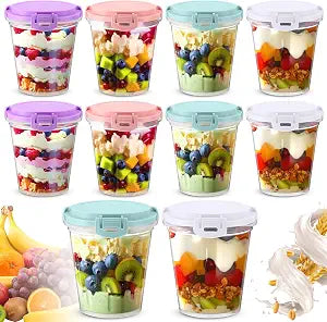Blushtier 10 Pcs Overnight Oats Containers with Lids 24 oz Leak Proof